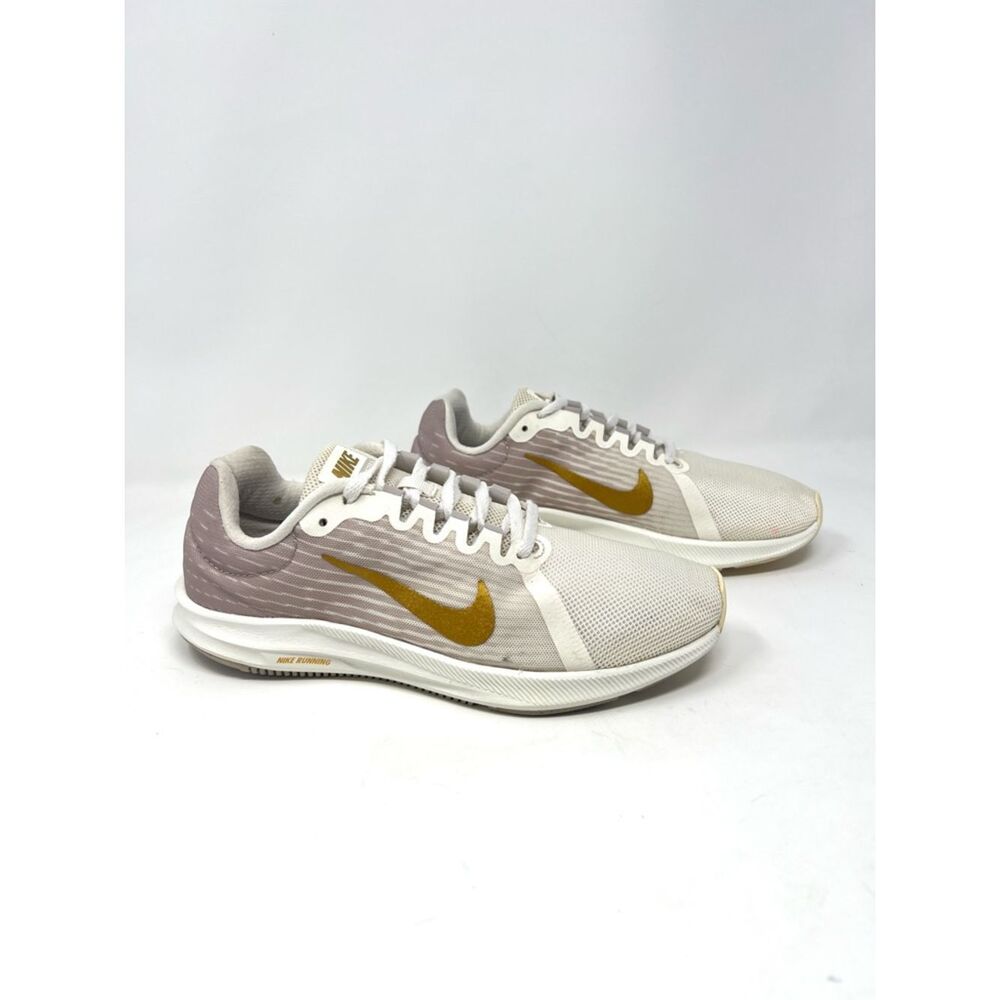 Nike Downshifter 8 Running Shoes Beige Taupe Metallic Gold Mesh Size 7.5